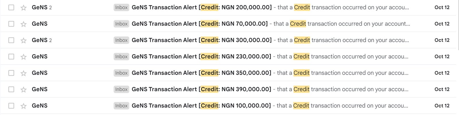 Bank credit alerts for enrollment payments received in a single day