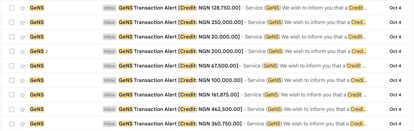 Bank credit alerts for enrollment payments received in a single day