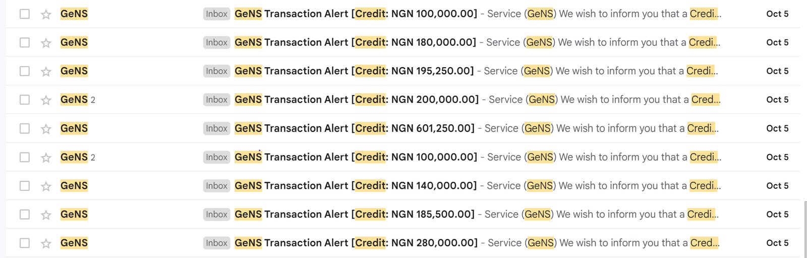 Bank credit alerts for enrollment payments received in a single day